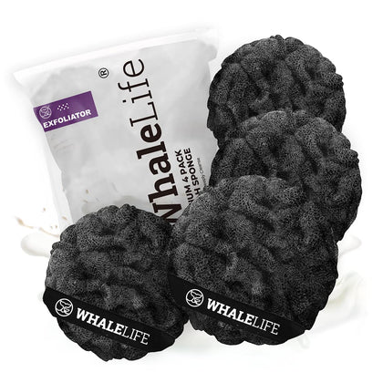 WhaleLife Loofah Sponge 4 Pack in black with rough surface