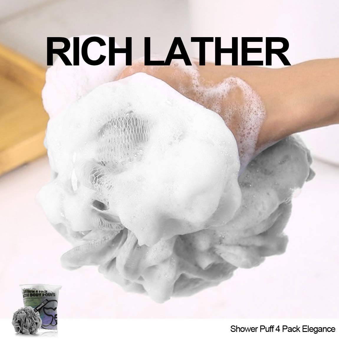 WhaleLife loofah sponge hanging in shower