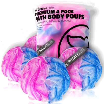 WhaleLife Loofah Sponge Set of 4 in blue and pink