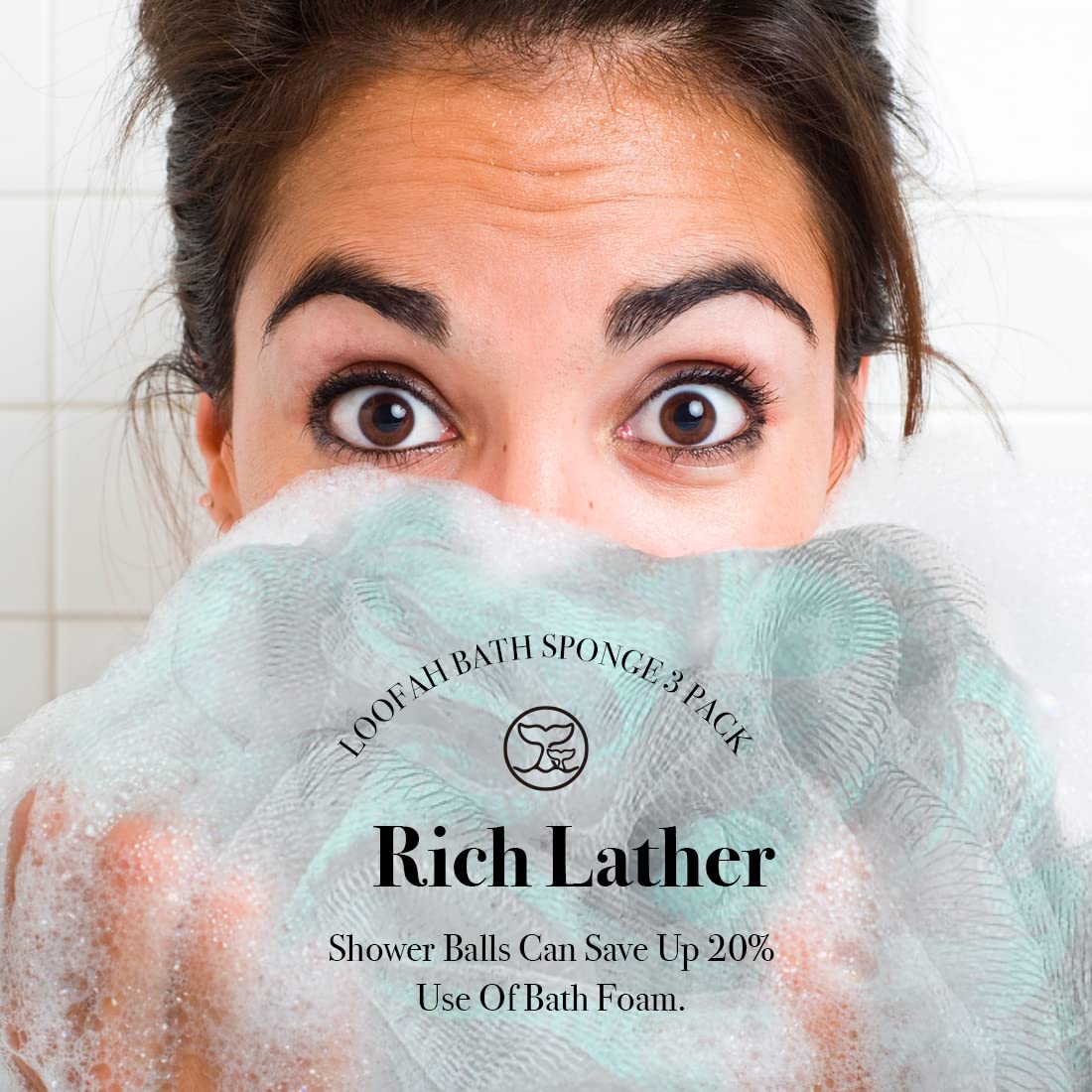 WhaleLife loofah sponge showing cloud-like lather