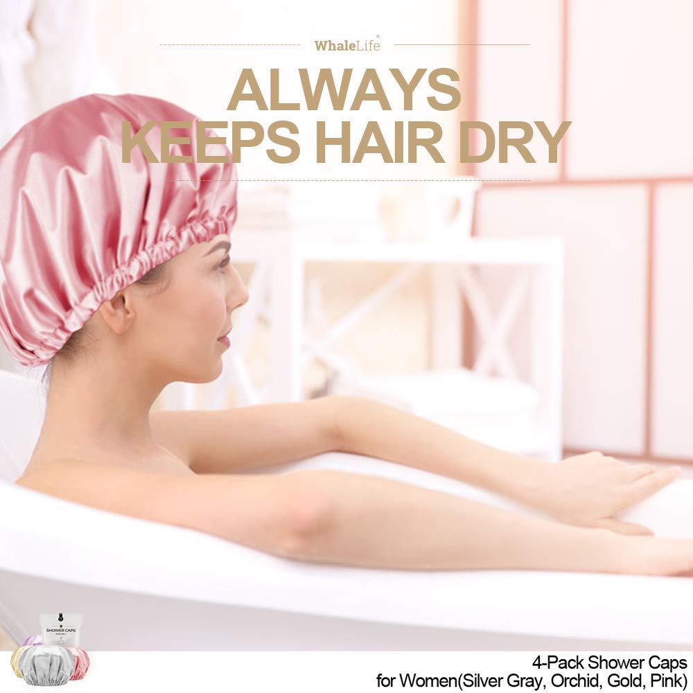 WhaleLife Satin Lined Shower Cap in pink