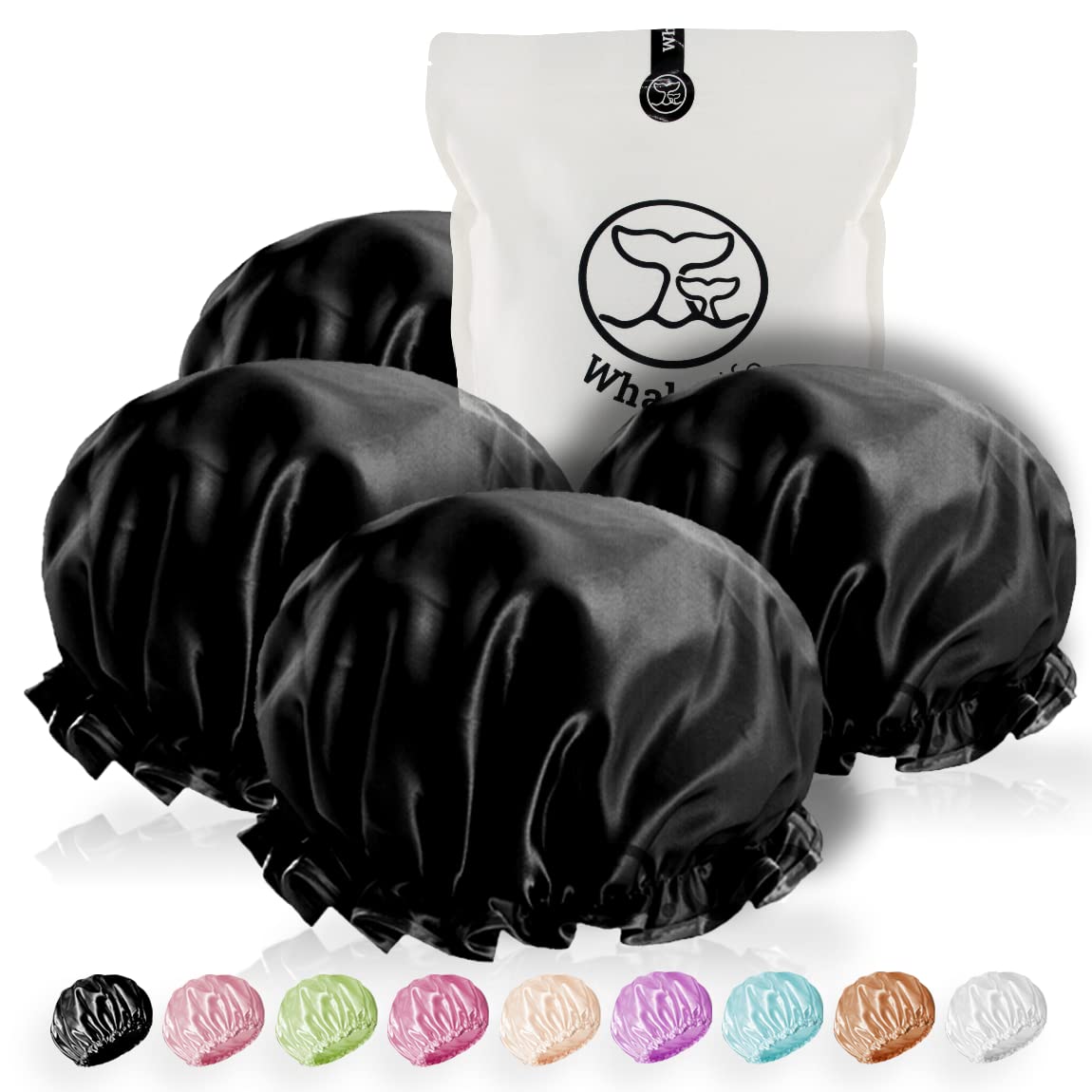 WhaleLife Shower Cap black double-layer waterproof front view