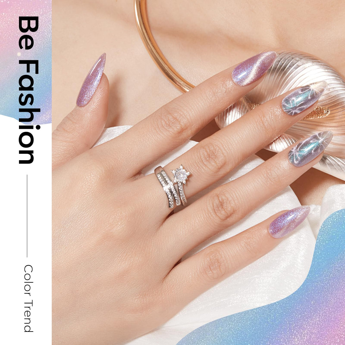 White-blue shimmer cat eye gel polish from modelones