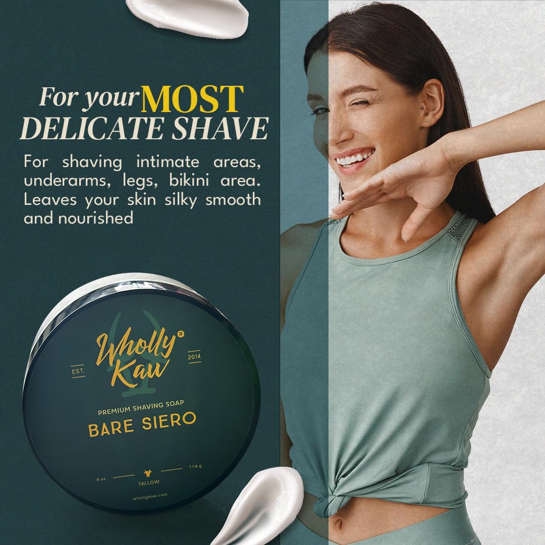 Wholly Kaw Bare Siero Tallow Shaving Soap in bathroom setting