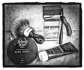 Wholly Kaw Bare Siero Tallow Shaving Soap on a wooden surface