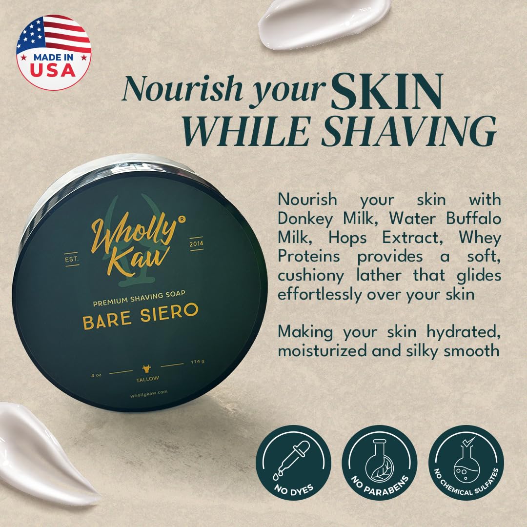 Wholly Kaw Bare Siero Tallow Shaving Soap with shaving brush