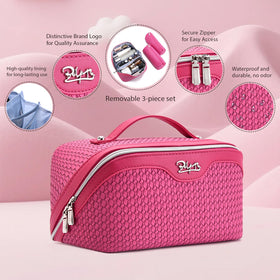 Wide opening of BOYATU makeup bag showing interior compartments