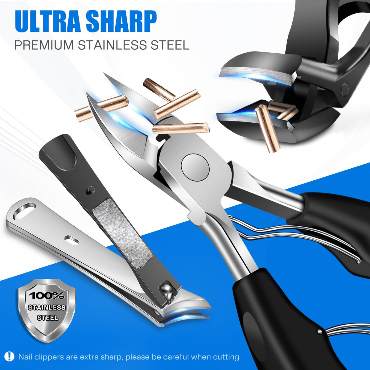 Wide opening of FUMAX toenail clippers for thick nails