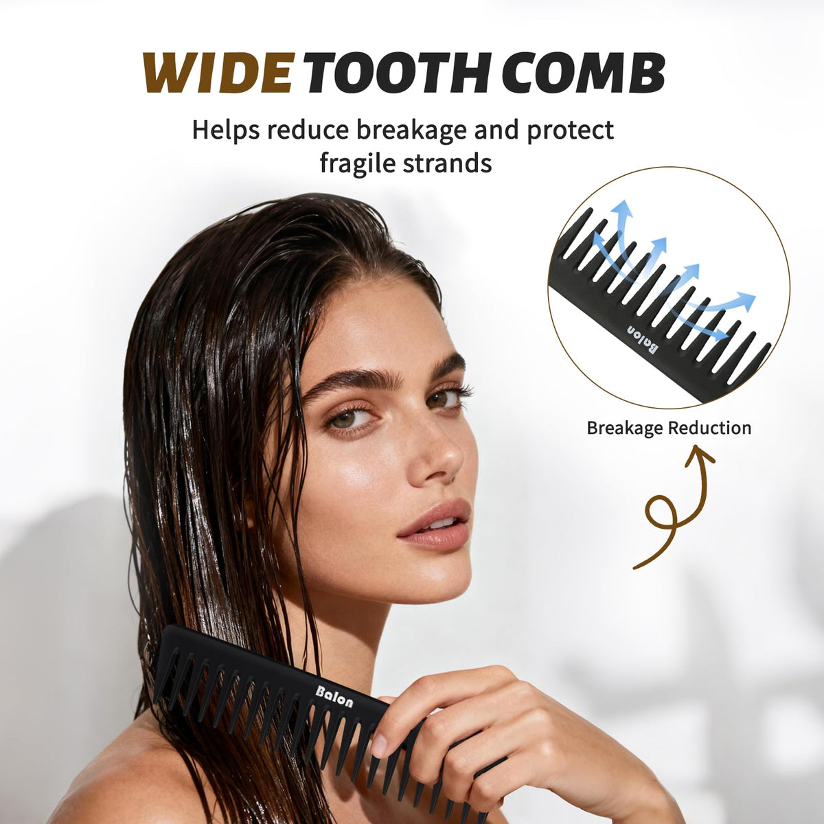 Wide-tooth comb from BALON set for detangling wet hair