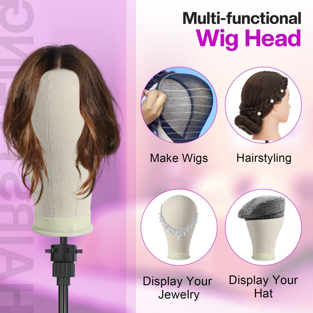 Wig caps and T-pin set included