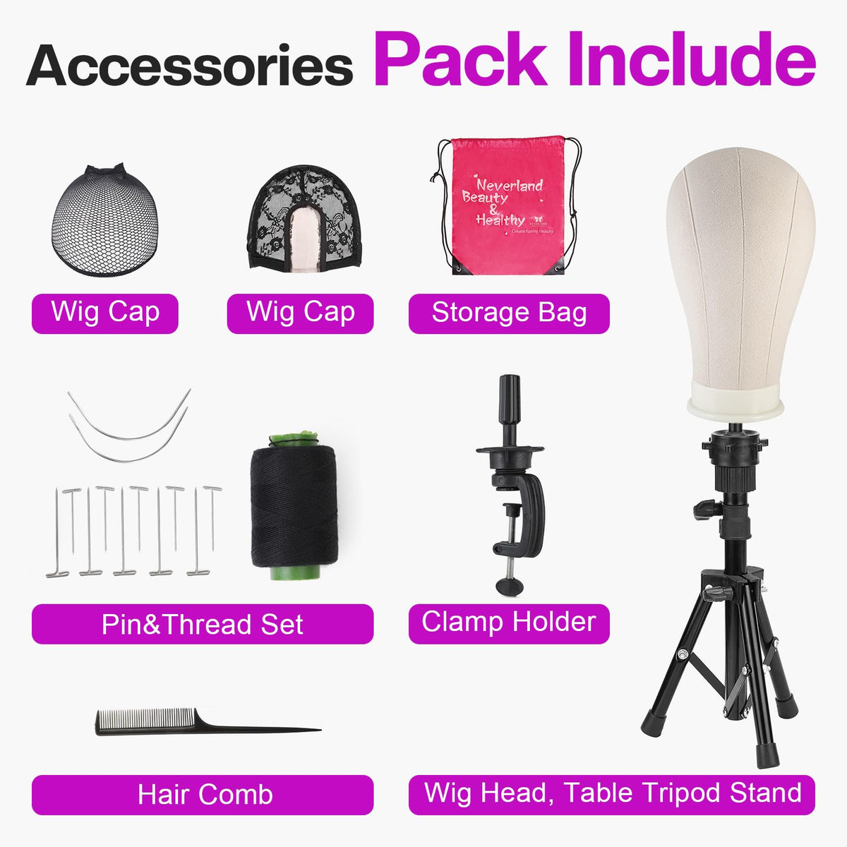 Wig stand with heavy wig securely attached