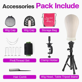 Wig stand with heavy wig securely attached