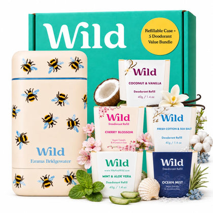 Wild Aluminum Free Natural Deodorant Starter Kit front view with scents