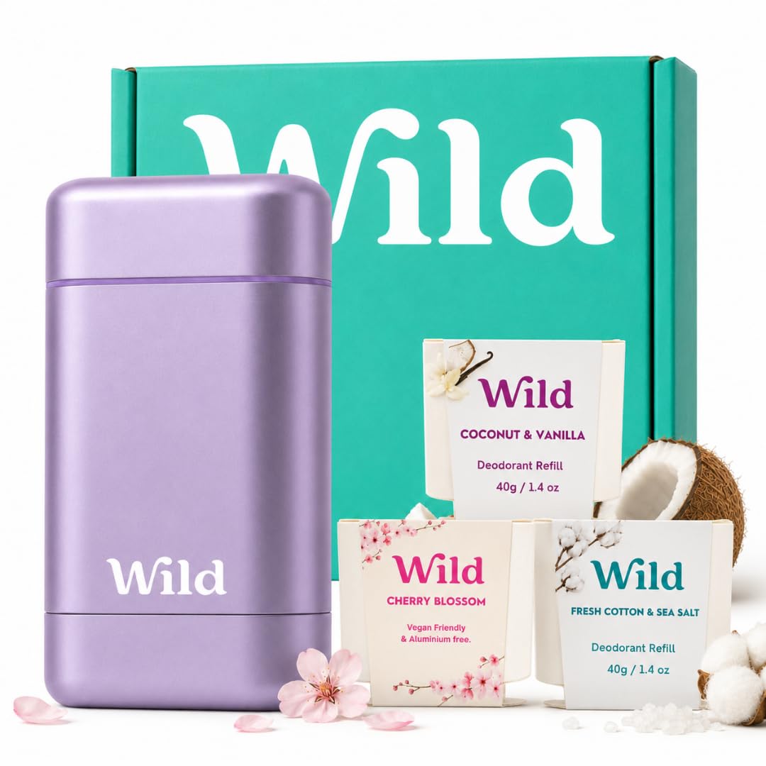 Wild Aluminum Free Natural Deodorant Starter Kit with refillable case