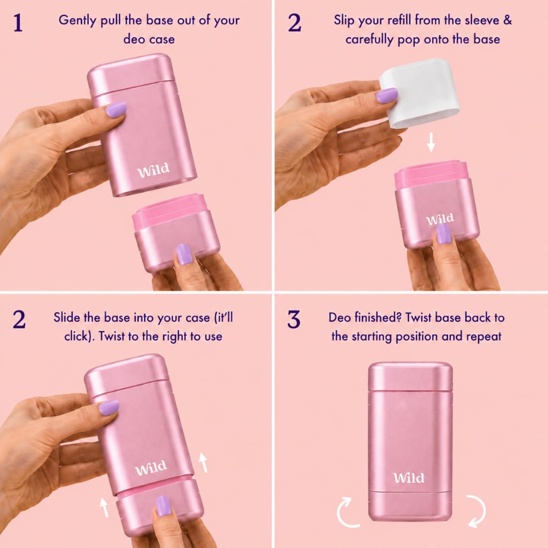 Wild deodorant case with refill next to natural ingredients