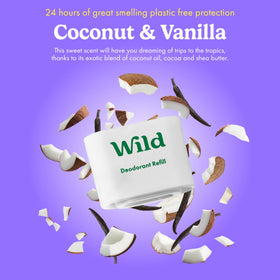 Wild Deodorant Coconut & Vanilla scent ingredients display