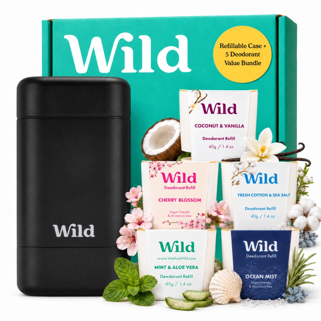 Wild Natural Deodorant Starter Kit black case with five refillable scents