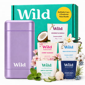 Wild Natural Deodorant Starter Kit purple case with five scent refills