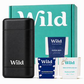 Wild Natural Deodorant Starter Kit with black refillable case