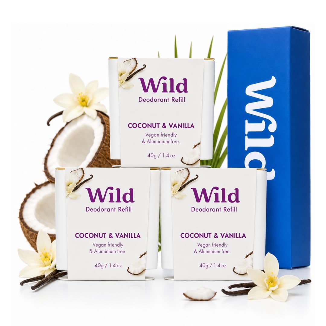 Wild Refillable Deodorant Coconut & Vanilla Trio Pack front view