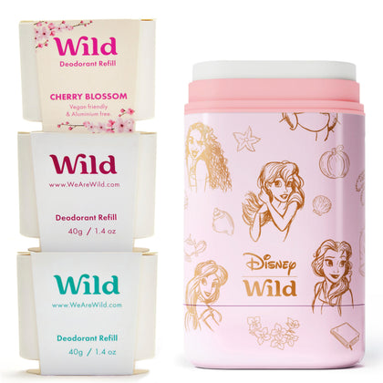 Wild Refillable Deodorant Starter Kit with Disney Princess case front view