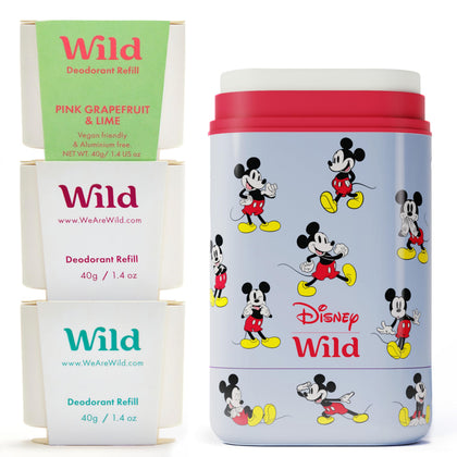 Wild Refillable Deodorant Starter Kit with Mickey Mouse case front view