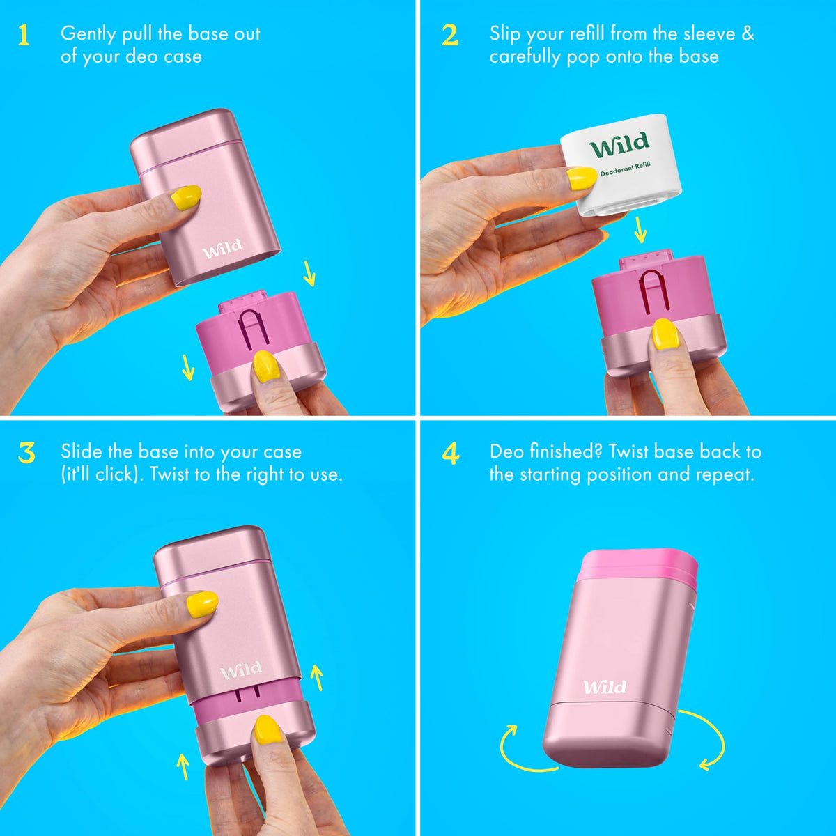 Wild Refillable Deodorant stick showing bamboo pulp material