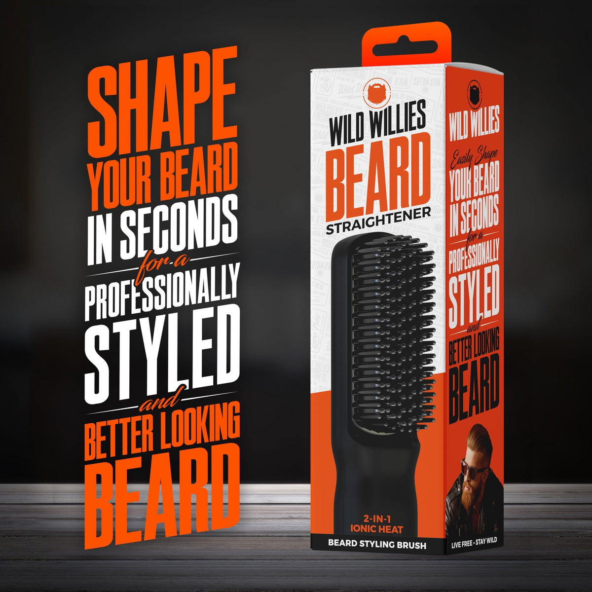 Wild Willies Beard Straightener Brush in use on a styled beard