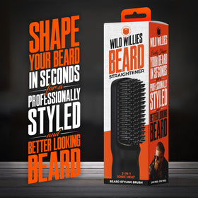 Wild Willies Beard Straightener Brush in use on a styled beard