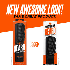 Wild Willies Beard Straightener Brush lifestyle scene with grooming products