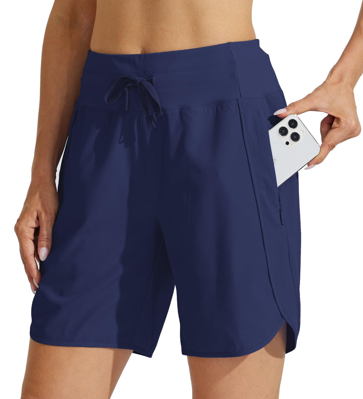 Willit Women's 7-inch Athletic Running Shorts in navy blue front view
