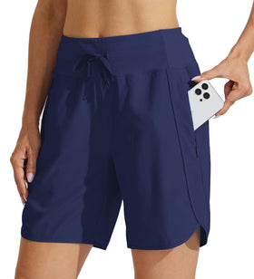 Willit Women's 7-inch Athletic Running Shorts in navy blue front view