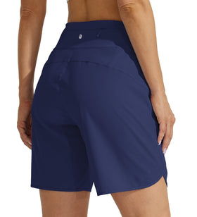 Willit Women's 7-inch Athletic Running Shorts showing secure zipper pocket