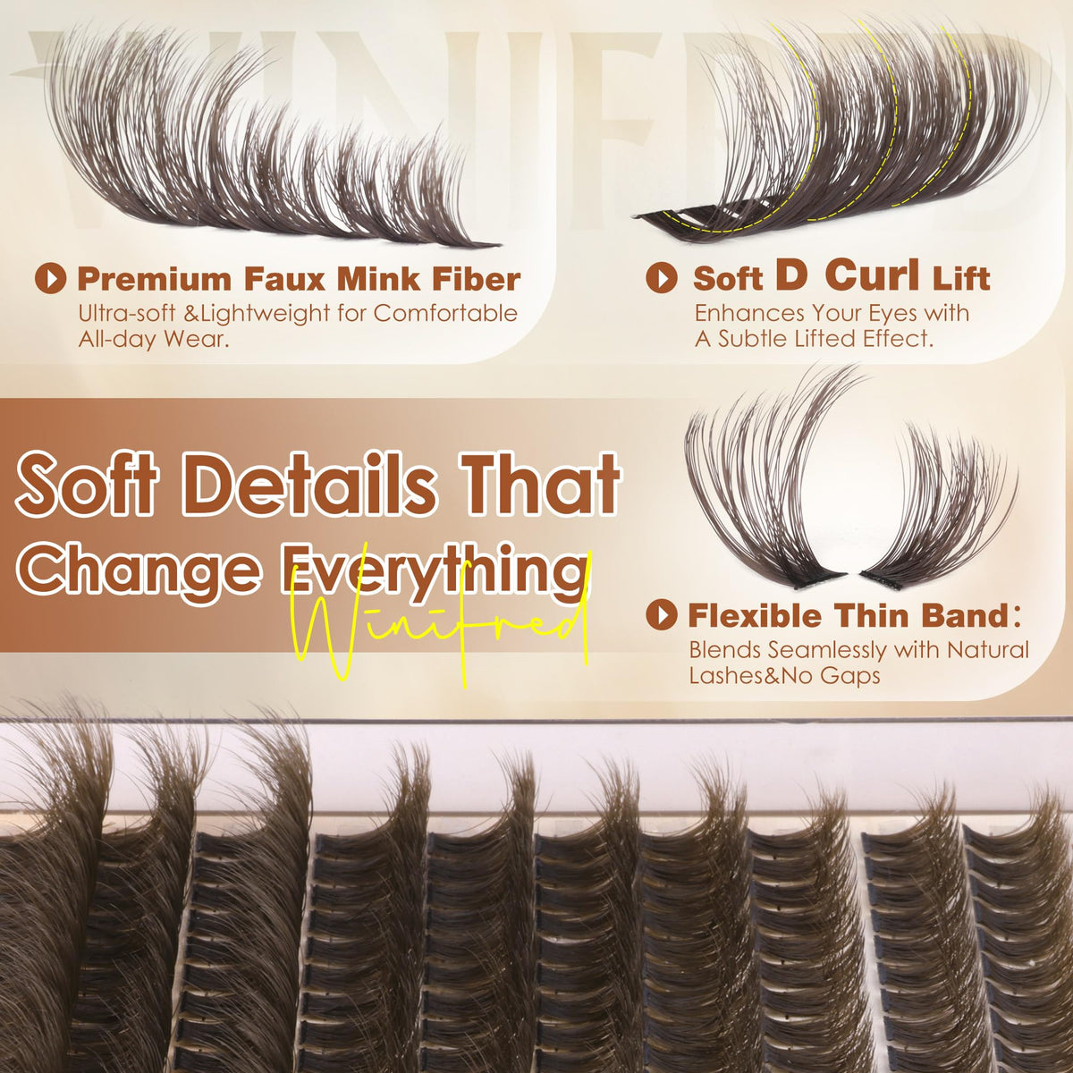 Winifred Brown Lash Clusters applied on model