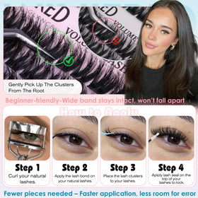 Winifred Fluffy Lash Clusters on display with beauty tools