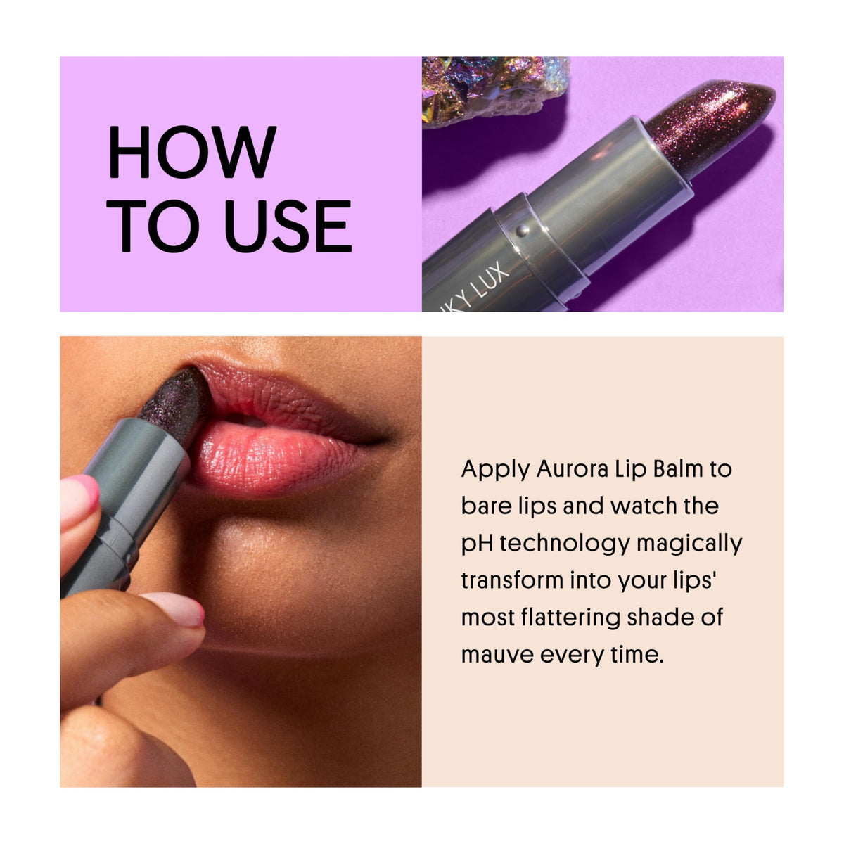 Winky Lux Aurora Glimmer Balm with shimmer effect under light