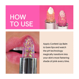 Winky Lux Lavender Glitter Confetti Balm with a background of lavender flowers
