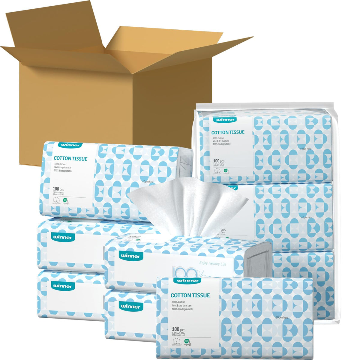 Winner Soft Face Towels packaging front view showing 1200 count