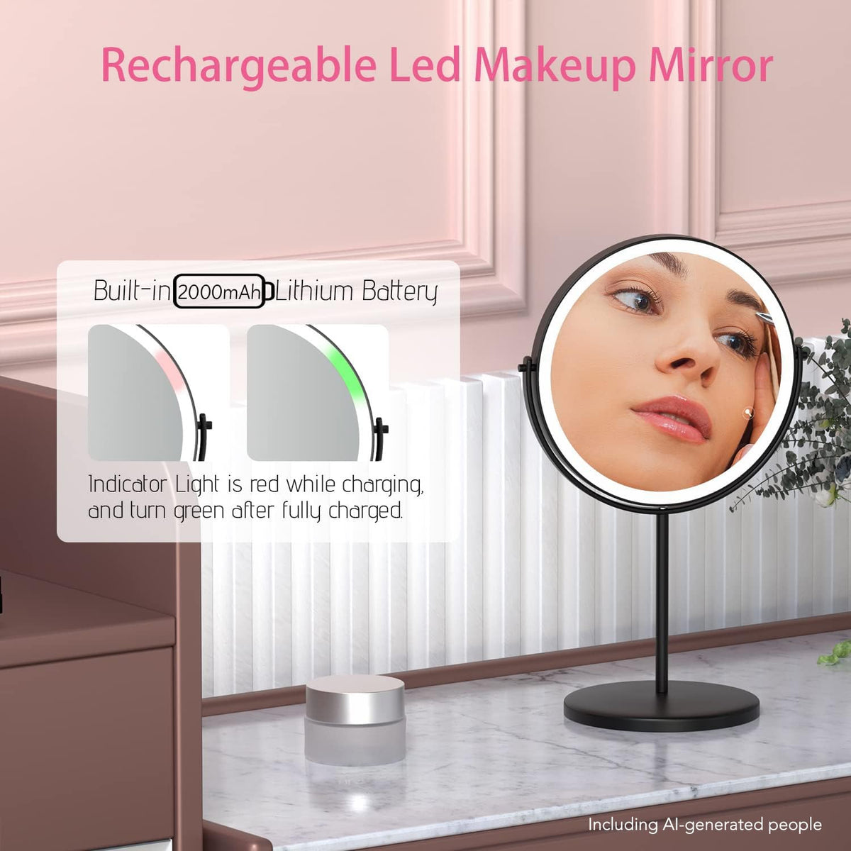 WIZCHARK 8-inch mirror with included USB charging cable