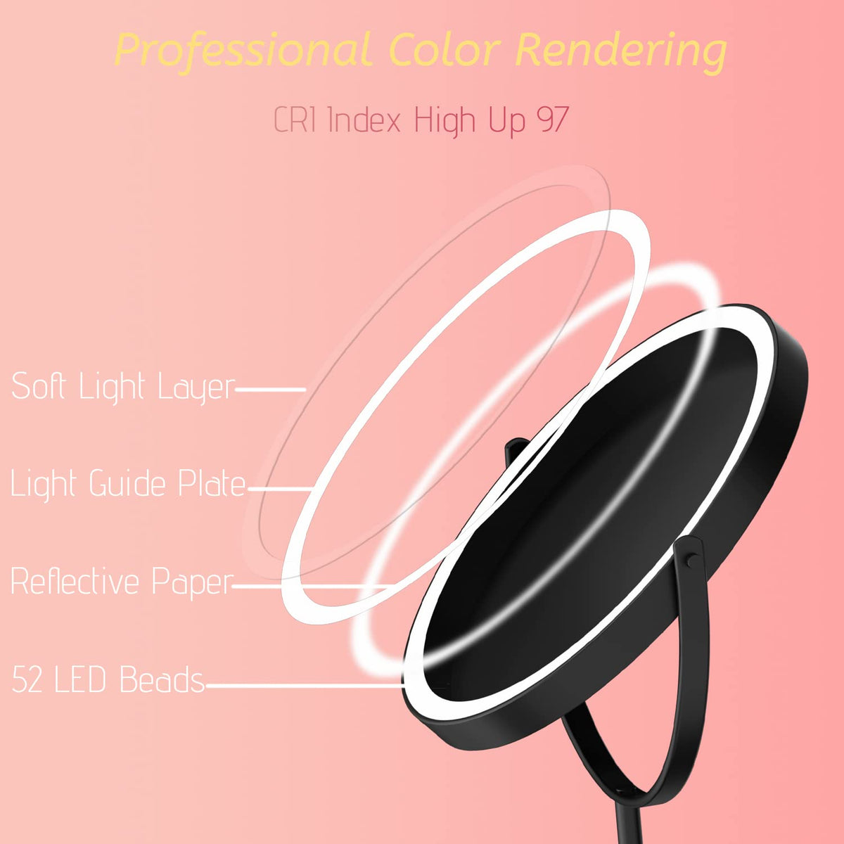 WIZCHARK lighted makeup mirror showing adjustable brightness settings