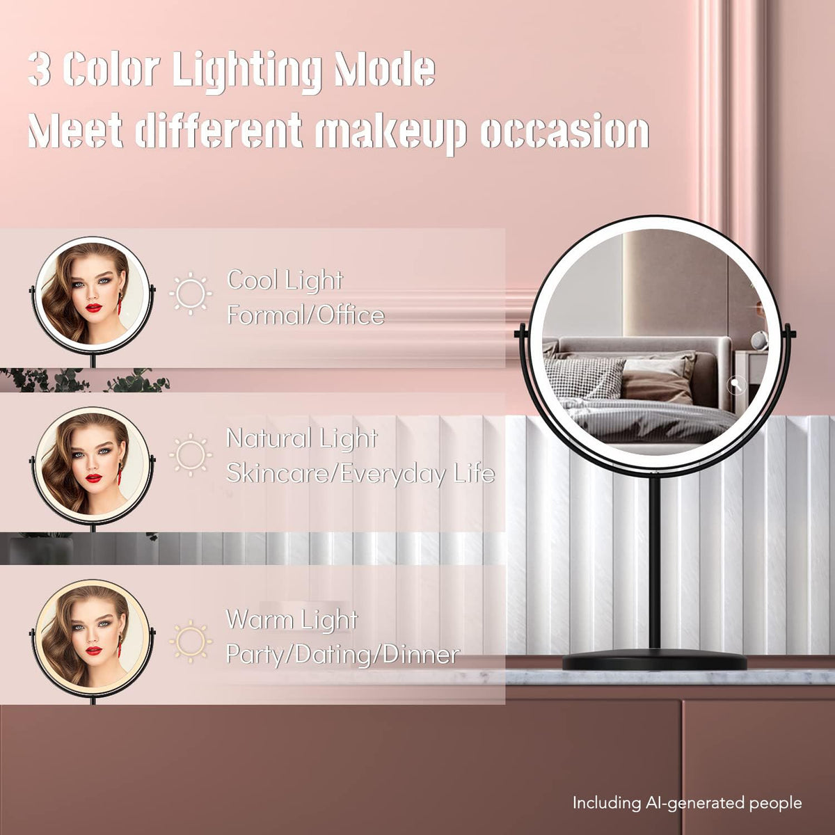 WIZCHARK lighted mirror displaying both 1X and 10X magnification