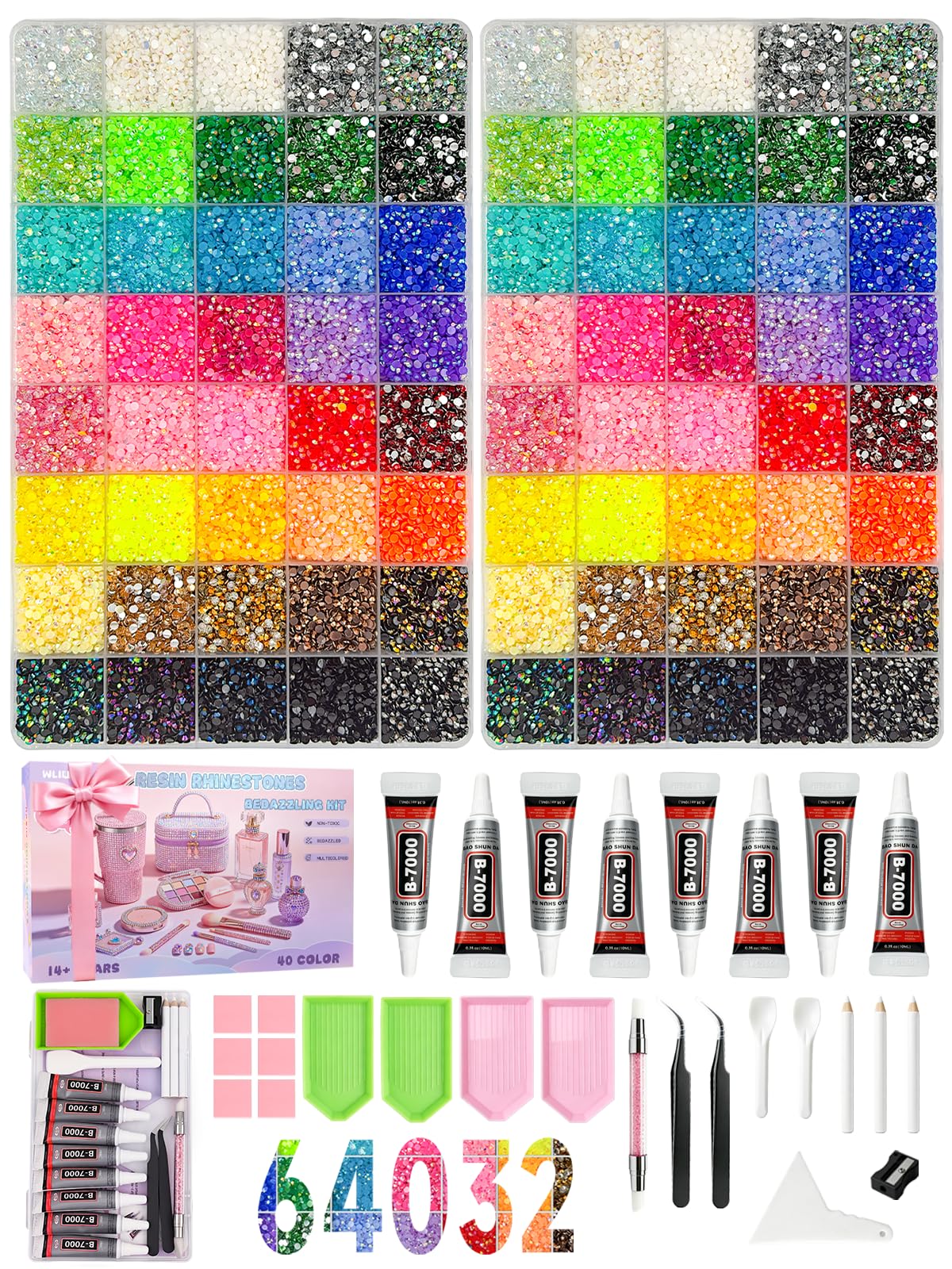 Wliurf Bedazzling Kit with 64032 pieces of rhinestones in a box