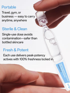 WNP Hyaluronic Acid Face Serum 3% Hydrating Ampoule in a travel bag
