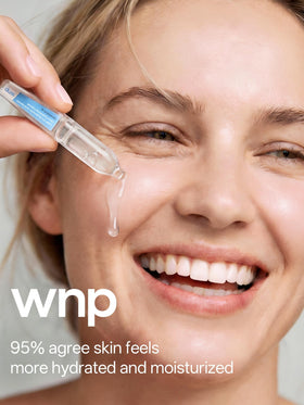 WNP Hyaluronic Acid Face Serum 3% Hydrating Ampoule on a bathroom counter
