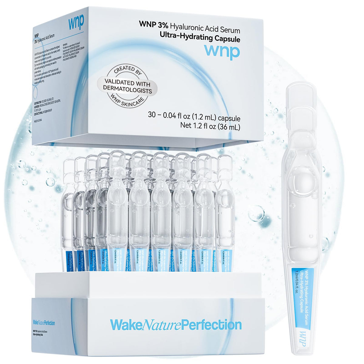 WNP Hyaluronic Acid Serum 30 Ct front view of packaging