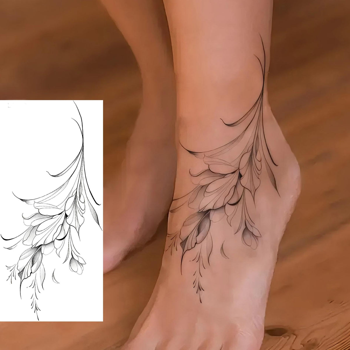 Woman applying COKTAK temporary tattoo on her ankle