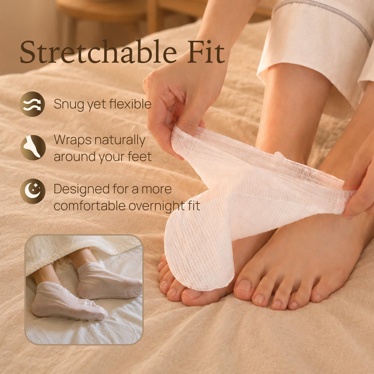 Woman applying Epielle foot mask at home
