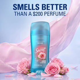 Woman applying Secret Antiperspirant Deodorant in a bathroom setting