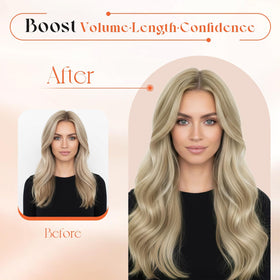 Woman styling Sunny Hair extensions with curling iron