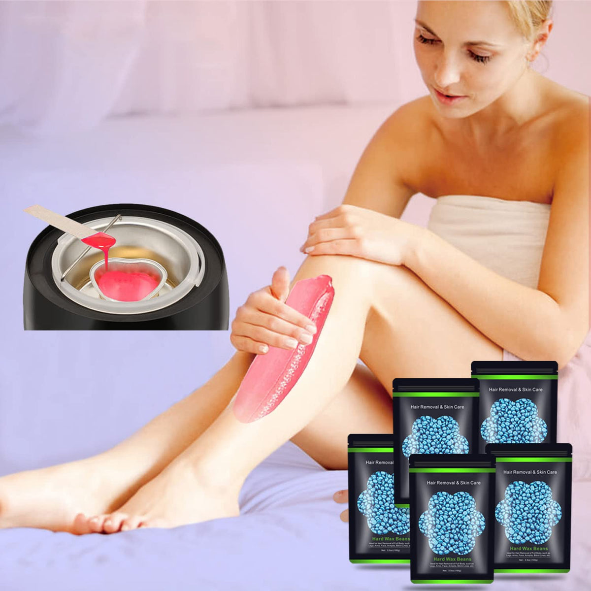 Woman using Auperwel hard wax on her legs